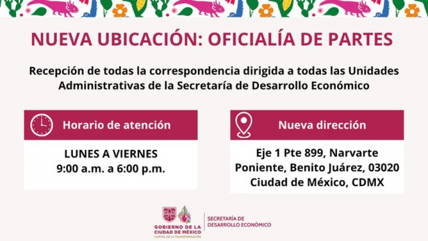 AVISO DE NUEVA UBICACIÓN: OFICIALÍA DE PARTES DE LA SEDECO